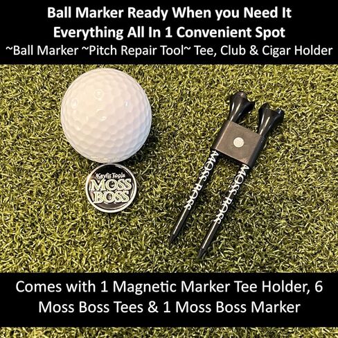 Keyfit Tools Moss Boss Golf Divot Ball Mark Repair Tool 4 in 1 Tool Uses 2 Tees & A Ball Marker As A Repair Tool ~Save Space in Your Pocket ~No Need to Carry a Divot Tool ~Club Holder in Kuwait