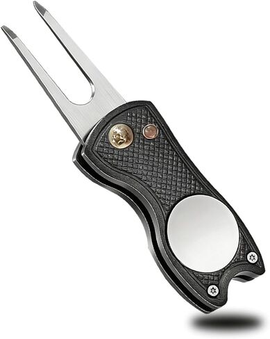 هدايا إكسسوارات الجولف للرجال الأب لاعب الجولف، أداة إصلاح ديفوت الجولف للاعبي الجولف، أداة معدنية خضراء قابلة للطي مع علامة كرة محاذاة مغناطيسية منبثقة، (أسود) in Kuwait