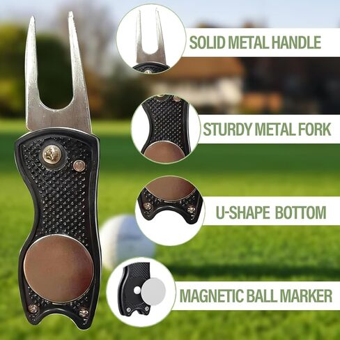 هدايا إكسسوارات الجولف للرجال الأب لاعب الجولف، أداة إصلاح ديفوت الجولف للاعبي الجولف، أداة معدنية خضراء قابلة للطي مع علامة كرة محاذاة مغناطيسية منبثقة، (أسود) in Kuwait