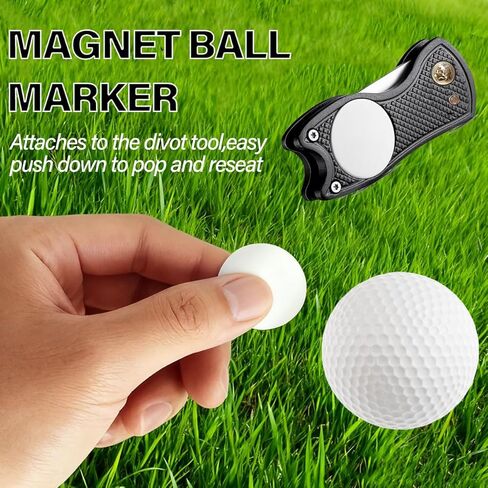 هدايا إكسسوارات الجولف للرجال الأب لاعب الجولف، أداة إصلاح ديفوت الجولف للاعبي الجولف، أداة معدنية خضراء قابلة للطي مع علامة كرة محاذاة مغناطيسية منبثقة، (أسود) in Kuwait