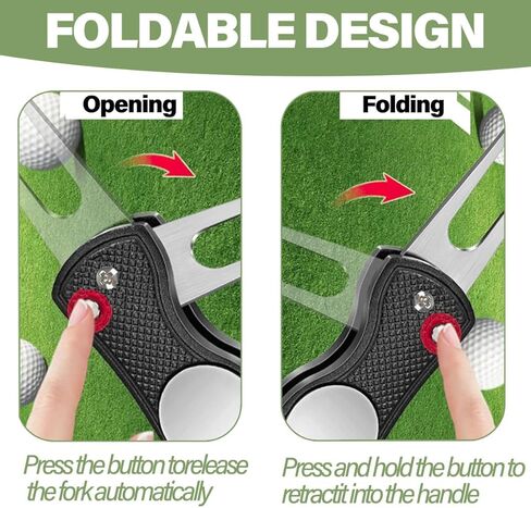 هدايا إكسسوارات الجولف للرجال الأب لاعب الجولف، أداة إصلاح ديفوت الجولف للاعبي الجولف، أداة معدنية خضراء قابلة للطي مع علامة كرة محاذاة مغناطيسية منبثقة، (أسود) in Kuwait