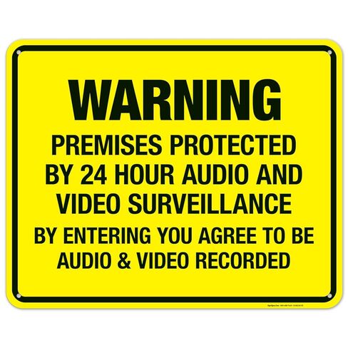Premises Protected by 24 Hour Audio and Video Surveillance by Entering You Agree Sign, (4 Pack) 5x7 Inches, 4 Mil Vinyl Decal Stickers Weather Resistant UV Protected, Made in USA by Sigo Signs in Saudi Arabia