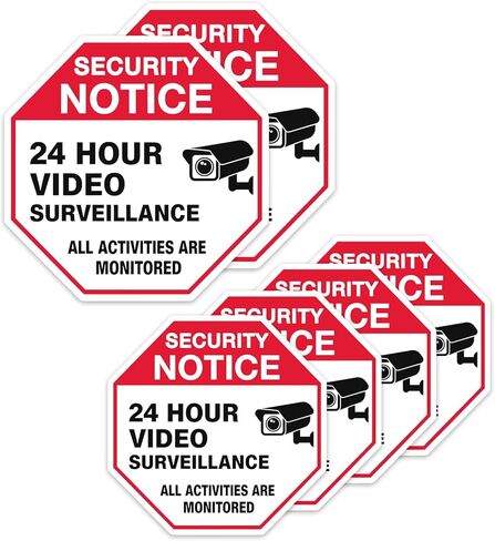 Video Surveillance Sticker (6 Pcs), (TWO SIZES, 2 LARGE 3.5" & 4 MEDIUM 2.65") – Strong Adhesive, Durable, Waterproof Security Signs – Perfect For Indoor & Outdoor Use To Secure Your Business, Home, Vehicle, etc. in Saudi Arabia
