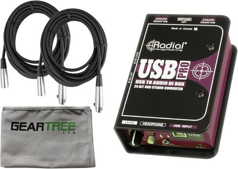 Radial USB-Pro 2 Channel Active Stereo USB Laptop DI Instrument Direct Box with Senor 20' XLR Microphone Cable (Pair) and Zorro Cloth in Saudi Arabia