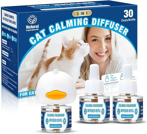 Pheromones التهدئة Cat Diffuser: 3-in-1 Kit Cat Reputing Pheromone Diffuser to to to to to to to to expliens (1 × 2 × 48 مل) للراحة يقلل من قلق الإجهاد ، والفوومون المريح منذ فترة طويلة ل Pet Cat (3in1) in Kuwait