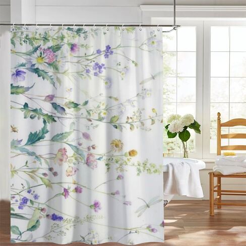 ستارة دش ديكور الحمام بطباعة اليعسوب مع خطافات، ستارة دش عتيقة مقاومة للماء للصيف، ستائر بوهو من القماش قابلة للغسل لقضاء العطلات وديكور الحمام الممتع 60 × 72 بوصة in Kuwait