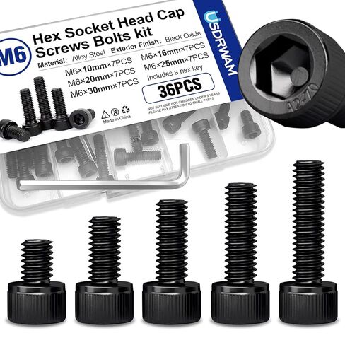 35Pcs M6 Hex Socket Head Screws, Stainless Steel Full Thread Bolts Assortment Kit in 10mm, 16mm, 20mm, 25mm, 30mm in Kuwait