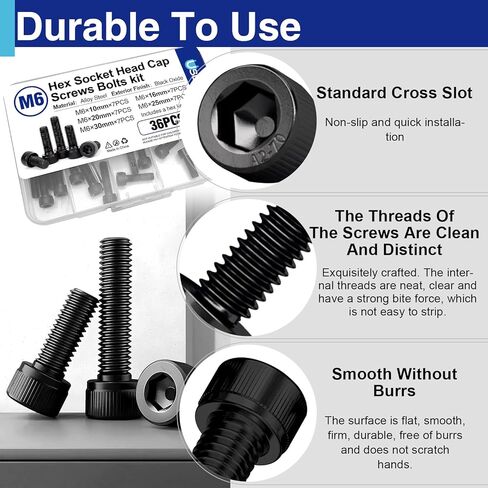 35Pcs M6 Hex Socket Head Screws, Stainless Steel Full Thread Bolts Assortment Kit in 10mm, 16mm, 20mm, 25mm, 30mm in Kuwait