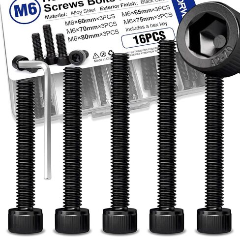 35Pcs M6 Hex Socket Head Screws, Stainless Steel Full Thread Bolts Assortment Kit in 10mm, 16mm, 20mm, 25mm, 30mm in Kuwait