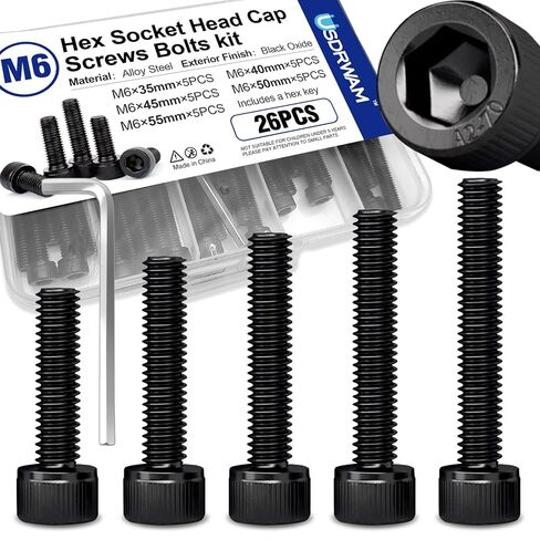 35Pcs M6 Hex Socket Head Screws, Stainless Steel Full Thread Bolts Assortment Kit in 10mm, 16mm, 20mm, 25mm, 30mm in Kuwait