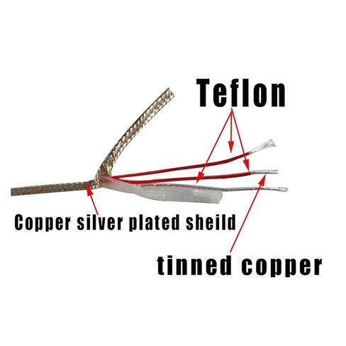 High Temperature Mica Braided Wire, PT100 High Temperature Thermocouple Compensation Cable 3 Core Silver Plated PTFE 0.2mm2 in Saudi Arabia