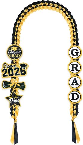 Graduation Leis 2025 and Graduation Cords, Graduation Money Leis with 8 Graduation Glitter Patches for Graduation Party Decorations (Graduation Lei & Graduation Cord, Red & Black) in Kuwait