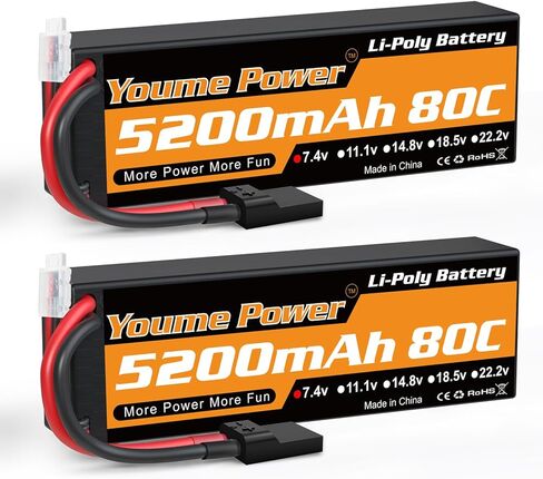 Youme 2packs 4S Lipo Battery، 14.8V 6200mAh Lipo Battery Hard Case 50C مع Tr و T Plug for 1/8 مقياس RC سيارة قارب شاحنة على الطرق الوعرة عربات التي تجرها الدواب Truggy الزاحف الوحش in Kuwait