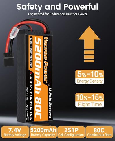 Youme 2packs 4S Lipo Battery، 14.8V 6200mAh Lipo Battery Hard Case 50C مع Tr و T Plug for 1/8 مقياس RC سيارة قارب شاحنة على الطرق الوعرة عربات التي تجرها الدواب Truggy الزاحف الوحش in Kuwait
