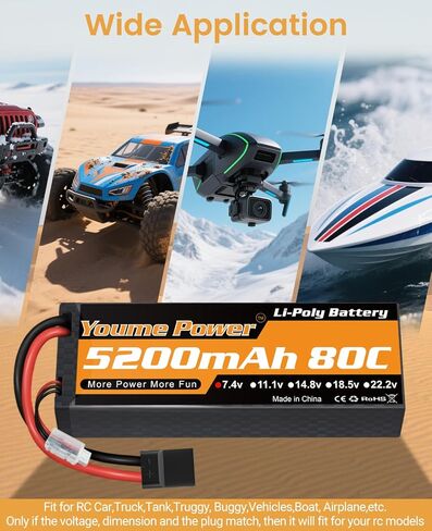 Youme 2packs 4S Lipo Battery، 14.8V 6200mAh Lipo Battery Hard Case 50C مع Tr و T Plug for 1/8 مقياس RC سيارة قارب شاحنة على الطرق الوعرة عربات التي تجرها الدواب Truggy الزاحف الوحش in Kuwait