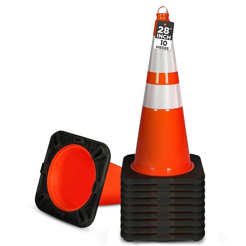 Pyle Traffic Cones, 4-Pack PVC with Heavy-Duty Base, High-Visibility Safety Cones with Stackable Design for Parking, Roadwork, Construction Zones, & Outdoor Weather-Resistant Use, 28" in Kuwait