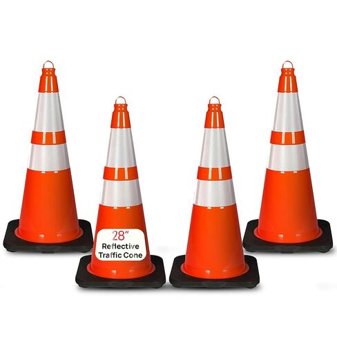 Pyle Traffic Cones, 4-Pack PVC with Heavy-Duty Base, High-Visibility Safety Cones with Stackable Design for Parking, Roadwork, Construction Zones, & Outdoor Weather-Resistant Use, 28" in Kuwait