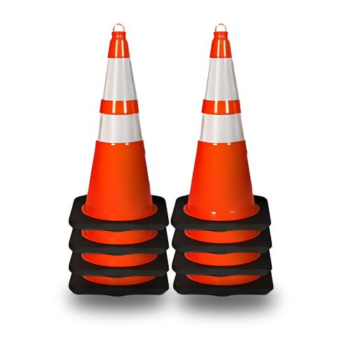 Pyle Traffic Cones, 4-Pack PVC with Heavy-Duty Base, High-Visibility Safety Cones with Stackable Design for Parking, Roadwork, Construction Zones, & Outdoor Weather-Resistant Use, 28" in Kuwait