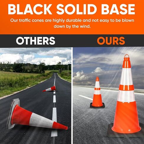 Pyle Traffic Cones, 4-Pack PVC with Heavy-Duty Base, High-Visibility Safety Cones with Stackable Design for Parking, Roadwork, Construction Zones, & Outdoor Weather-Resistant Use, 28" in Kuwait