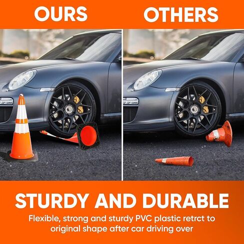 Pyle Traffic Cones, 4-Pack PVC with Heavy-Duty Base, High-Visibility Safety Cones with Stackable Design for Parking, Roadwork, Construction Zones, & Outdoor Weather-Resistant Use, 28" in Kuwait