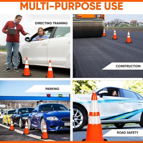 Pyle Traffic Cones, 4-Pack PVC with Heavy-Duty Base, High-Visibility Safety Cones with Stackable Design for Parking, Roadwork, Construction Zones, & Outdoor Weather-Resistant Use, 28" in Kuwait