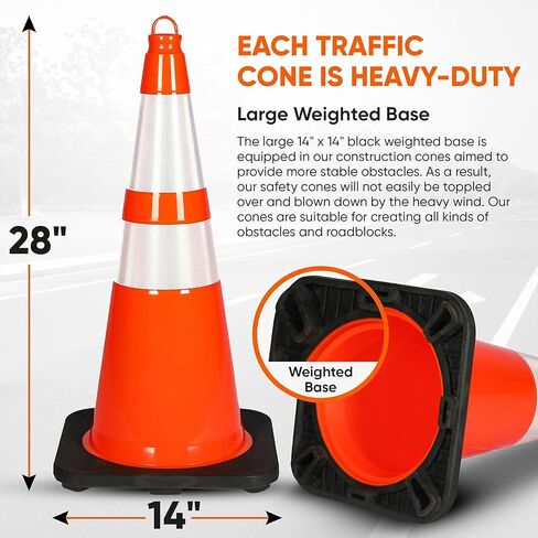 Pyle Traffic Cones, 4-Pack PVC with Heavy-Duty Base, High-Visibility Safety Cones with Stackable Design for Parking, Roadwork, Construction Zones, & Outdoor Weather-Resistant Use, 28" in Kuwait