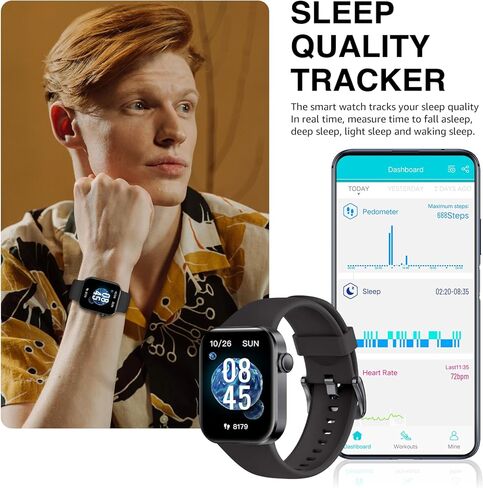 Watch Smart Watch (استدعاء/الاتصال الهاتفي) ، 1.85 "Touch Display Tracker مع شاشة نوم أكسجين في معدل ضربات القلب ، و 147 Modes Sport Smart Wathing مع IP68 مقاوم للماء ، و Counter Watch لـ iOS Android in Saudi Arabia