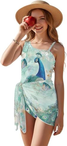 Upetstory Girls One Piece Swimsuits with Mesh Cover Up Cutout Bathing Suit Set in Saudi Arabia