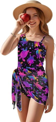 Upetstory Girls One Piece Swimsuits with Mesh Cover Up Cutout Bathing Suit Set in Saudi Arabia