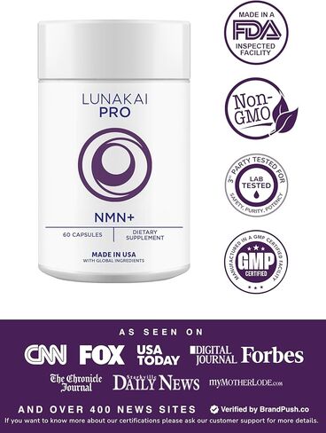 Lunakai PRO USA Made NMN Supplement 500mg 6-in-1 with TMG & Resveratrol 98% - Daily NAD+ & Energy Support for Healthy Aging & Cellular Health, Nicotinamide Mononucleotide, 60 Capsules in Kuwait