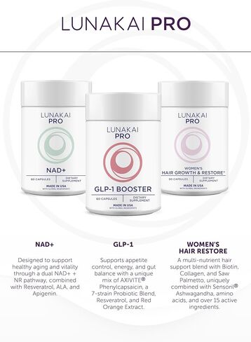Lunakai PRO USA Made NMN Supplement 500mg 6-in-1 with TMG & Resveratrol 98% - Daily NAD+ & Energy Support for Healthy Aging & Cellular Health, Nicotinamide Mononucleotide, 60 Capsules in Kuwait