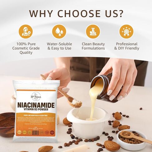 مسحوق النياسيناميد فيتامين ب3 (4 أونصة) يعمل على تفتيح البشرة ويقلل البقع الداكنة ويعزز الكولاجين والترطيب للأمصال والكريمات والتونر والعناية بالبشرة بنفسك | 4 أونصة in Kuwait