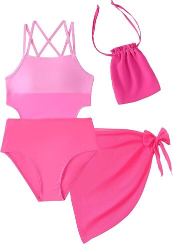 ملابس سباحة للفتيات المراهقات قطعة واحدة بدلة استحمام صيفية للفتيات مع أشرطة قابلة للتعديل مع غطاء شبكي مقاس 7-16 سنة in Kuwait