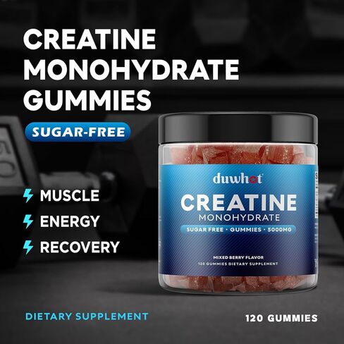 duwhot Creatine Monohydrate Gummies for Men, Creatine Monohydrate Chewables 5g Per Serving, Vegan, Sugar Free, Mixberry Flavor, 120 Count in Kuwait