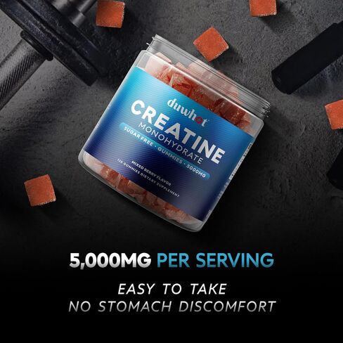 duwhot Creatine Monohydrate Gummies for Men, Creatine Monohydrate Chewables 5g Per Serving, Vegan, Sugar Free, Mixberry Flavor, 120 Count in Kuwait