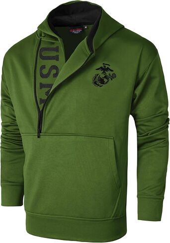 Malham Official USMC Hoodie for Men - Embroidered Marine Corps Sweatshirt with EGA Logo, Half-Zip, Military Green Pullover in Kuwait