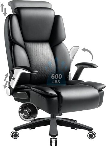 600lbs Big and Tall Office Chair with Flip Up Arms and Pocket Spring Cushion, Comfy Heavy Duty Executive Office Desk Chair with Adjustable Lumbar Support, Ergonomic Wide High Back Computer Chair in Kuwait