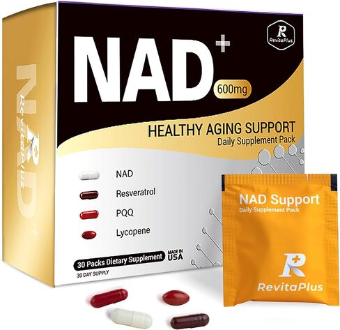 NAD Supplement with Resveratrol, PQQ,Ca-AKG,Nicotinamide,Green Tea, Advanced NAD+ Supplement Daily Pack Support Healthy Mitochondria,Healthy Aging and Cellular Energy for Women & Men 30 Packs in Kuwait