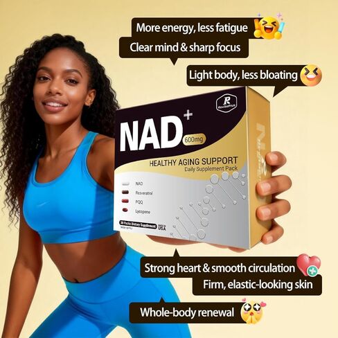 NAD Supplement with Resveratrol, PQQ,Ca-AKG,Nicotinamide,Green Tea, Advanced NAD+ Supplement Daily Pack Support Healthy Mitochondria,Healthy Aging and Cellular Energy for Women & Men 30 Packs in Kuwait