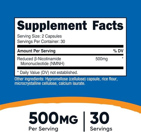 Nutricost NMNH Supplement (500mg) 60 Capsules - Reduced β-Nicotinamide Mononucleotide, Vegan, GMO-Free, Gluten-Free, 30 Servings in Kuwait