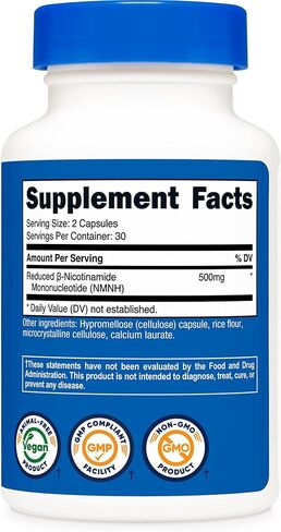 Nutricost NMNH Supplement (500mg) 60 Capsules - Reduced β-Nicotinamide Mononucleotide, Vegan, GMO-Free, Gluten-Free, 30 Servings in Kuwait