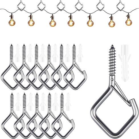 12 Pcs 304 Stainless Steel Ceiling Hooks for Hanging Plants, Wind Chimes, String Lights Decorations – Heavy Duty Screw Hooks with Safety Buckle, Ideal for Indoor and Outdoor Use in Saudi Arabia