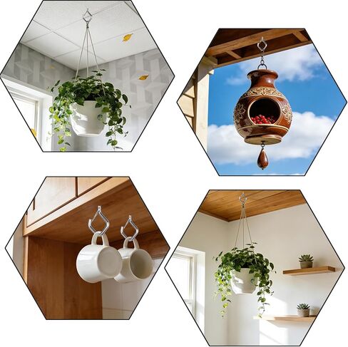 12 Pcs 304 Stainless Steel Ceiling Hooks for Hanging Plants, Wind Chimes, String Lights Decorations – Heavy Duty Screw Hooks with Safety Buckle, Ideal for Indoor and Outdoor Use in Saudi Arabia