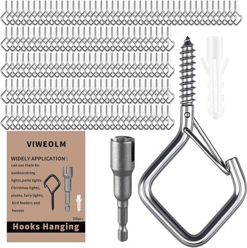 12 Pcs 304 Stainless Steel Ceiling Hooks for Hanging Plants, Wind Chimes, String Lights Decorations – Heavy Duty Screw Hooks with Safety Buckle, Ideal for Indoor and Outdoor Use in Saudi Arabia