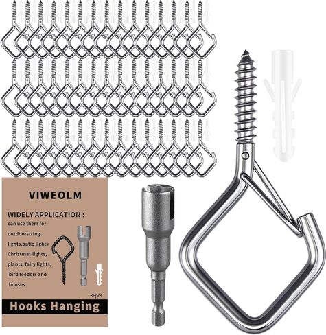 12 Pcs 304 Stainless Steel Ceiling Hooks for Hanging Plants, Wind Chimes, String Lights Decorations – Heavy Duty Screw Hooks with Safety Buckle, Ideal for Indoor and Outdoor Use in Saudi Arabia