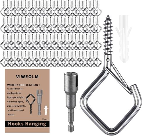 12 Pcs 304 Stainless Steel Ceiling Hooks for Hanging Plants, Wind Chimes, String Lights Decorations – Heavy Duty Screw Hooks with Safety Buckle, Ideal for Indoor and Outdoor Use in Saudi Arabia