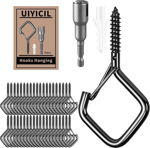 Heavy Duty Eye Screw Hooks for Hanging, Ceiling Hooks for Hanging Plants & Outdoor String Lights, Screw in Hooks with Safety Lock for Indoor Outdoor Decor (Black, 36 Pcs) in Saudi Arabia