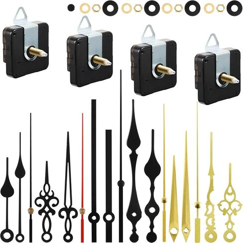 Outus 4 Pieces Quartz Clock Movement Mechanism Non Ticking DIY Mechanism with 6 Clock Hands Sets for Repair Parts Replacement(0.5 Inch/ 13 mm,Gold, Black) in Saudi Arabia