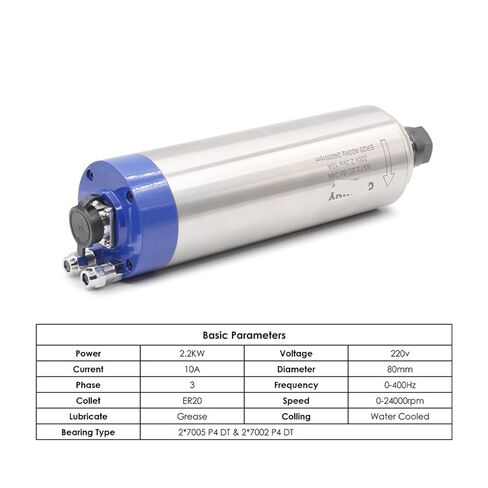 2.2kw Water-Cooled Spindle ER20 Eccentricity 0.01mm 220v Ceramic Ball Bearing in Saudi Arabia