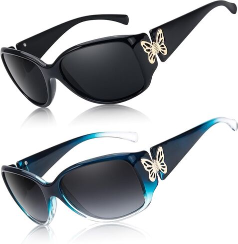 نظارات شمسية مستقطبة من Myiaur للنساء، ظلال كلاسيكية عصرية مع ديكورات فراشة للحماية من الأشعة فوق البنفسجية 400 (عبوتان) in Kuwait